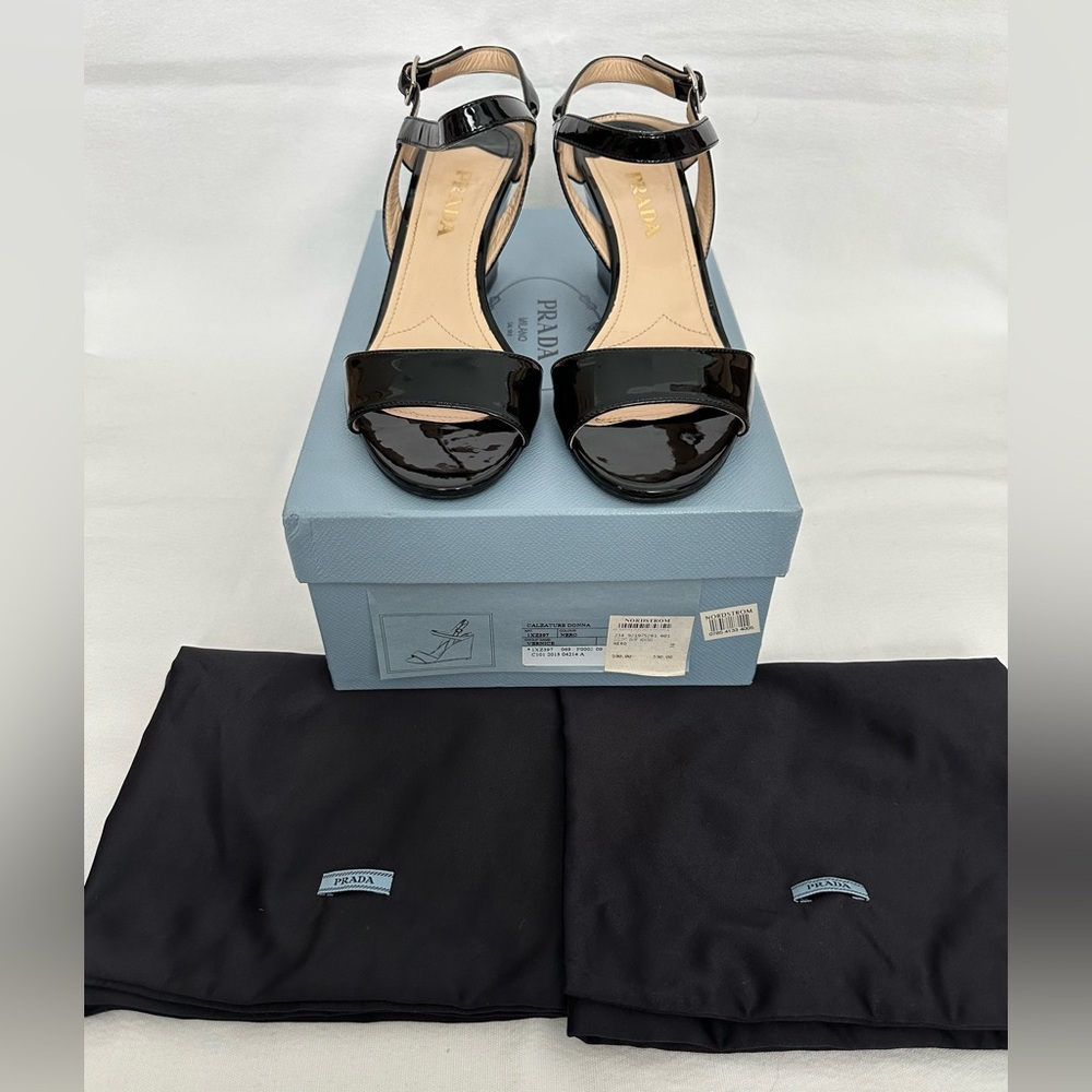 Prada Calzature Donna Black Wedge Sandals Size 38 EU - Picture 9 of 10